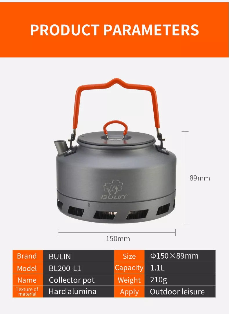 1.1/1.6l Outdoor Camping Hiking Portable Kettle Collector Heat Ring Coffee Water Kettle Teapot