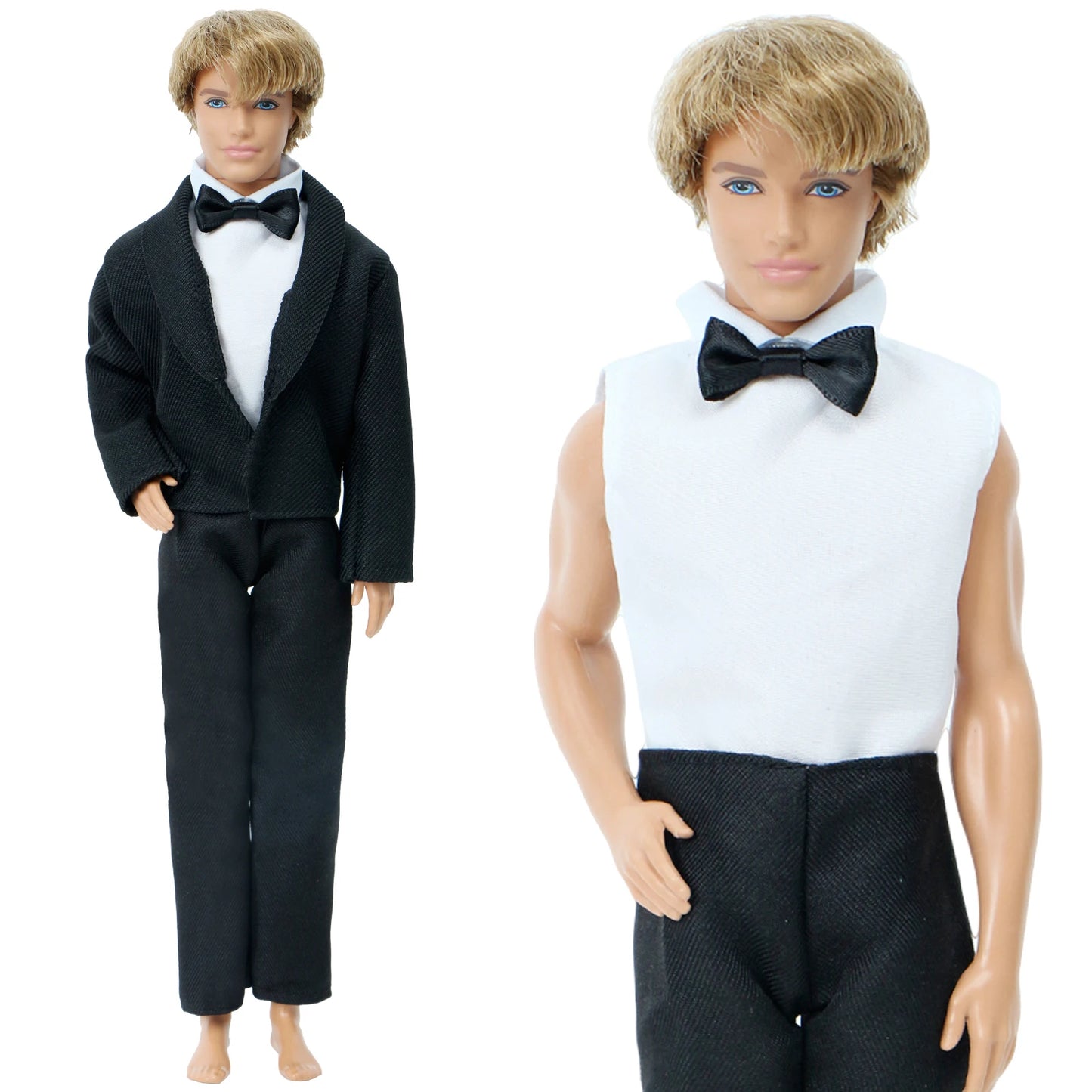 1 Set Men Suit Coat + Vest + Trousers Business Black Outfit Tuxedo Wedding Party Wear Accessories Clothes for Barbie Doll Ken