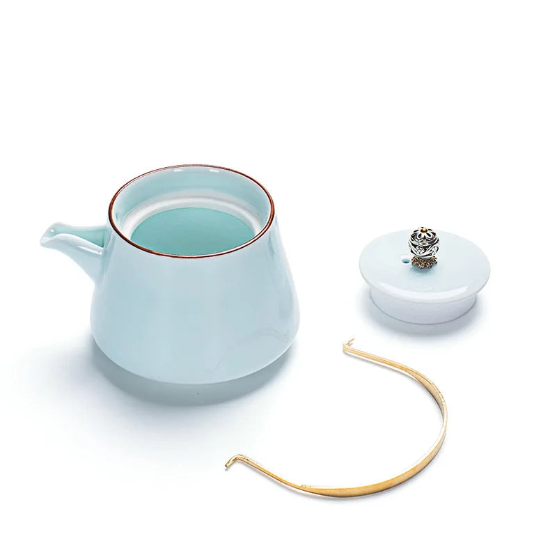Celadon Ceramic Beam Tea Pot 240ml,Japanese-Style Tea Pot Pu'er Pot Household Tea Set Single Teapot Ceramic Flower Teapot Kettle
