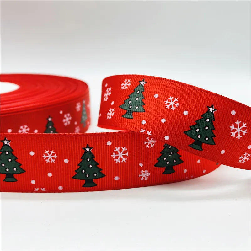 5yards/Lot 25mm Christmas Decor Grosgrain Ribbon Printed Christmas Ribbon for Handmade Design Christmas Decoration Sewing Fabric