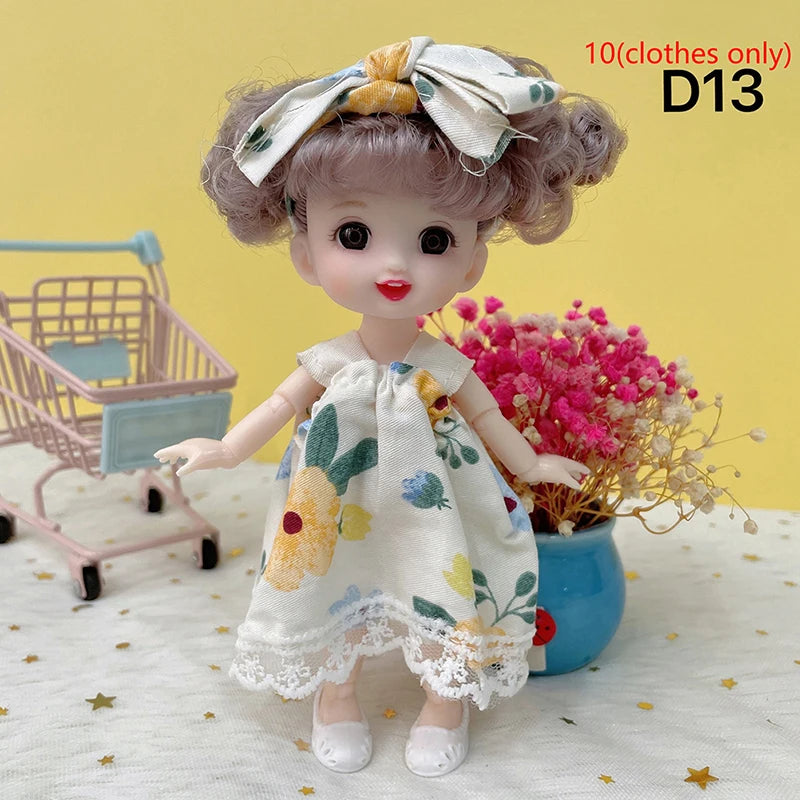 17cm Mini Doll 13 Movable Joint Doll With 3D Big Eyes DIY Toy Doll With Clothes Dress Up 1/12 Fashion Doll Children Girls Gift