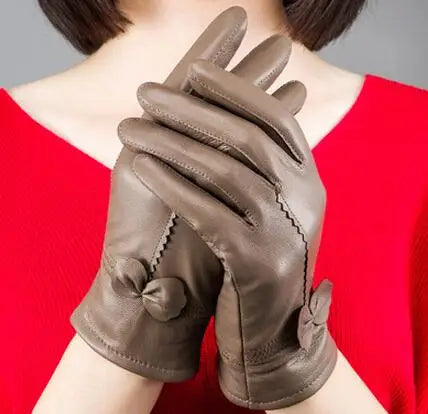 2020 Women's Genuine Leather Gloves Red Sheepskin Gloves Autumn and Winter Fashion Female Windproof Gloves