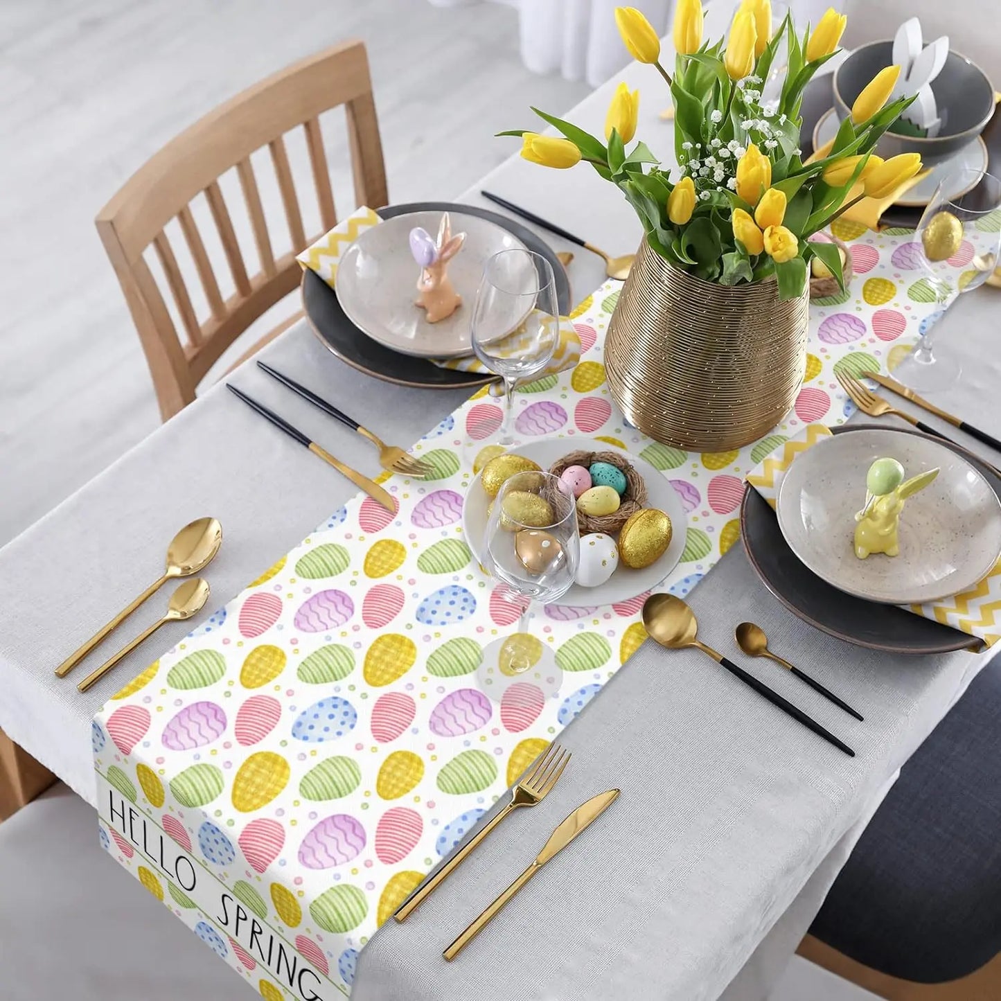 Hello Spring Easter Eggs Linen Table Runners Dresser Scarves Table Decor Farmhouse Dining Table Runners Holiday Party Decoration