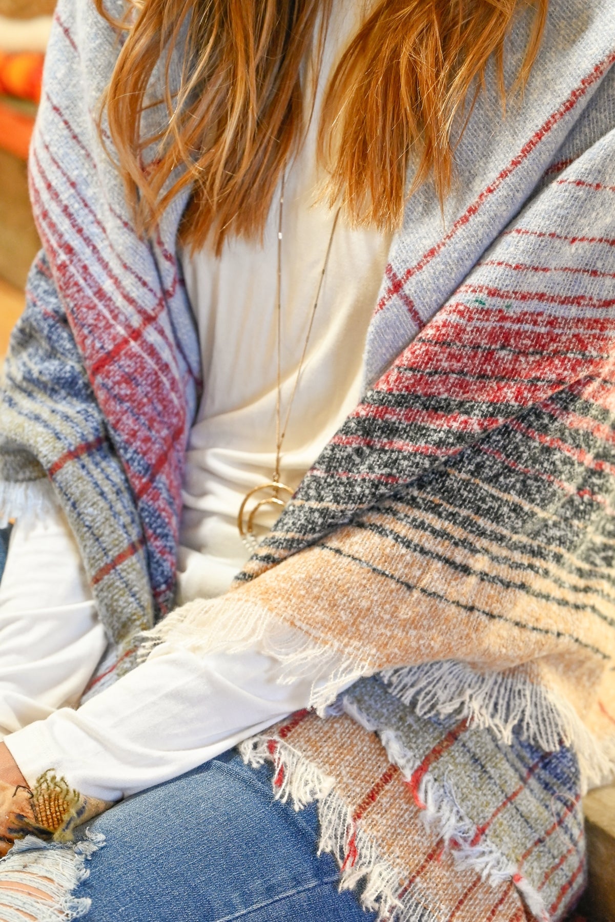 Hdf2913 - Multicolor Blanket Fringed Scarf