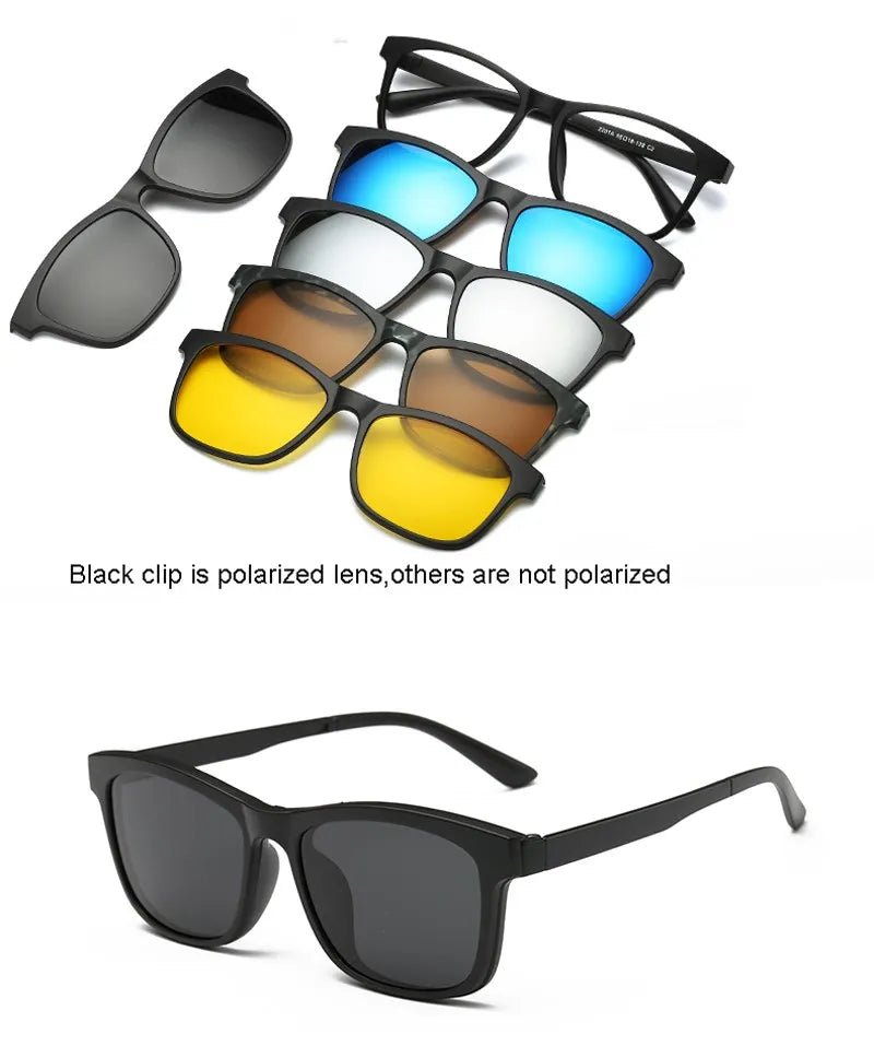 HJYFINO 5 Lenes Magnet Sunglasses Clip Mirrored Clip on Sunglasses Clip on Glasses Men Polarized Clip Custom Prescription Myopia