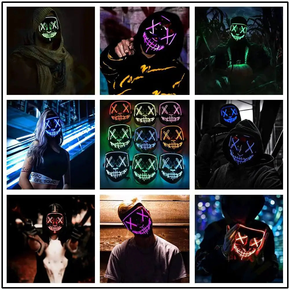 Cosmask Halloween Neon Mask Led Mask Masque Masquerade Party Masks Light Glow in the Dark Funny Masks Cosplay Costume Supplies