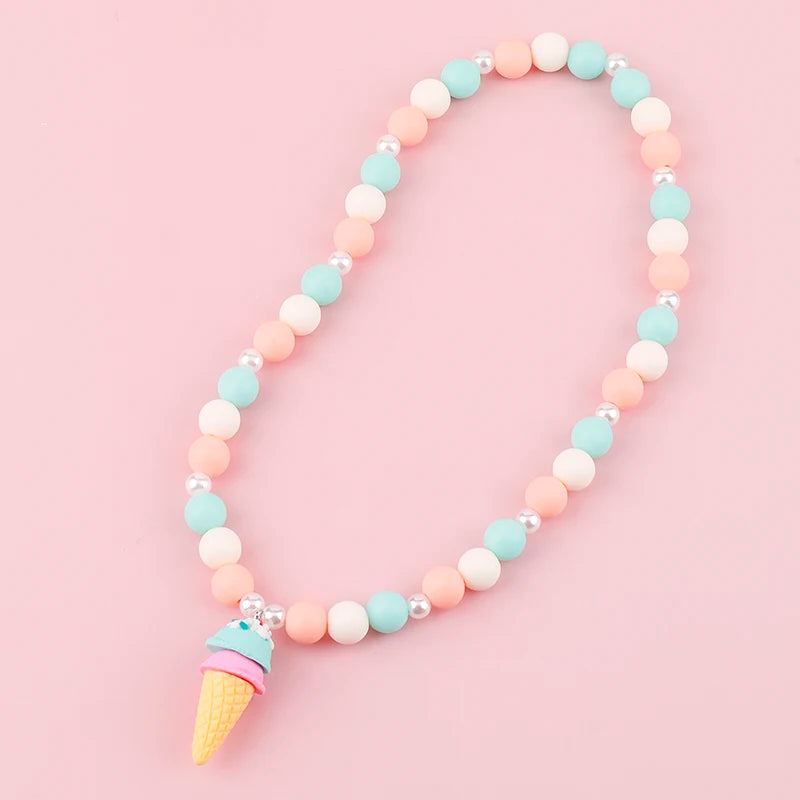 Makersland Kids Necklaces for Girls Ice Cream Pendant Beaded Resin Necklace Candy Color Cartoon Cute Jewelry Christmas Presents
