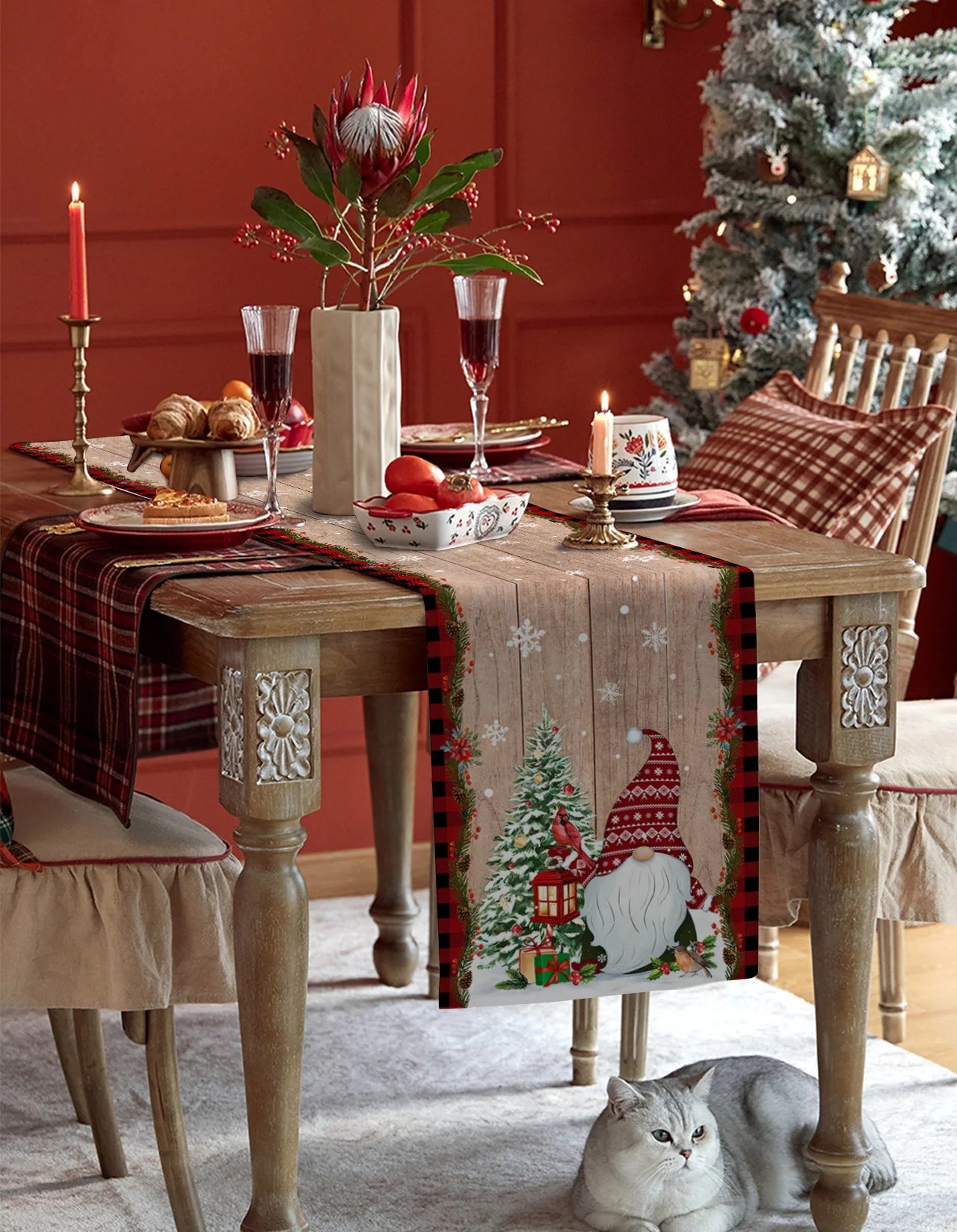 Christmas Christmas Tree Christmas Gnome Wedding Decorations Coffee Table Decor Tablecloth Table Kitchen Decorative Table Runner