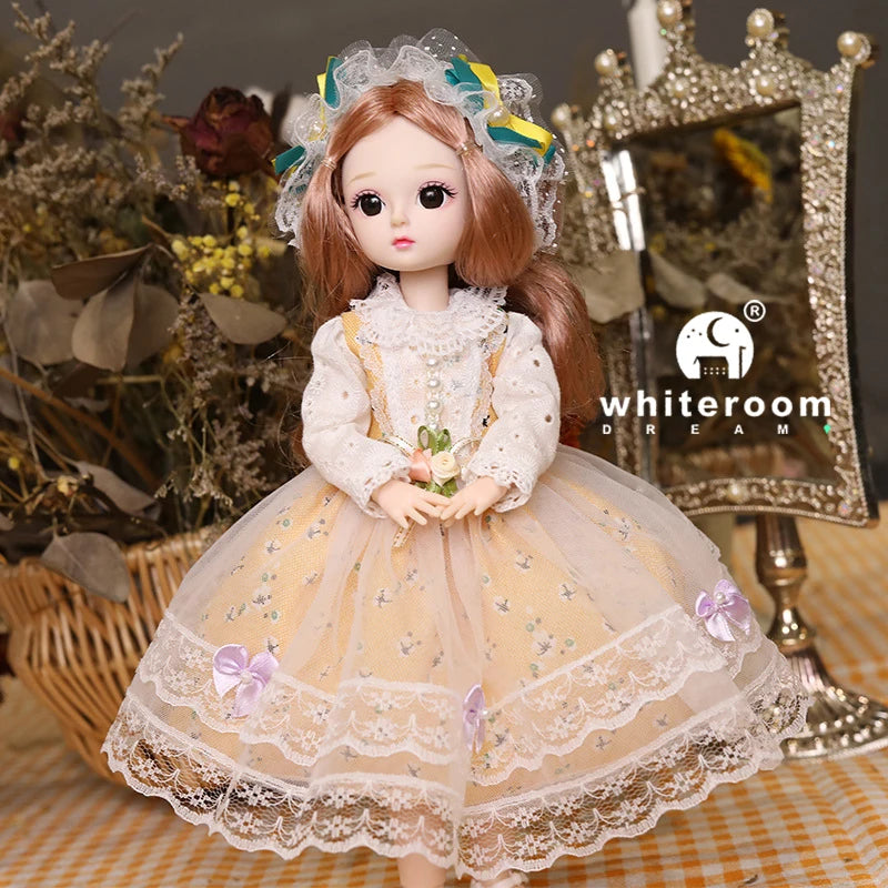 New 30cm BJD Doll Toy for Girls Children Retro Classic Wedding Dress Lolita Noble Rabbit Girl Holiday Birthday Gift Long Hair