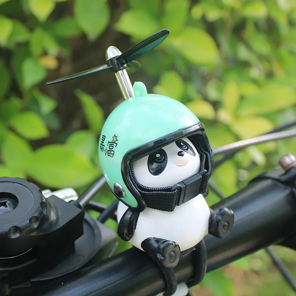 Motorcycle Handlebar Decoration Bike Electric Cute Panda Cartoon With Helmet Airscrew Ornaments Toy Riding Equipment Accessories