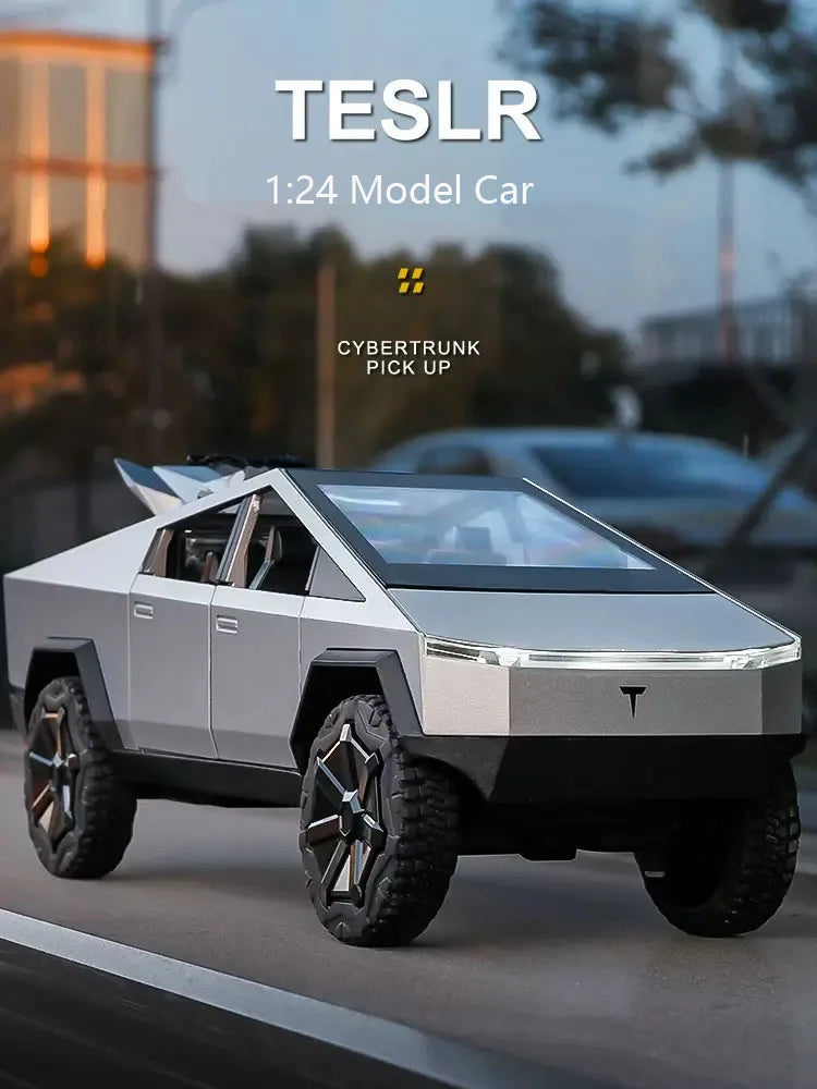 1:24 Tesla Pickup Model Alloy Car Simulation Off-Road Vehicle Sound and Light Pull Back Toy Car Boy Collection Decoration Gift