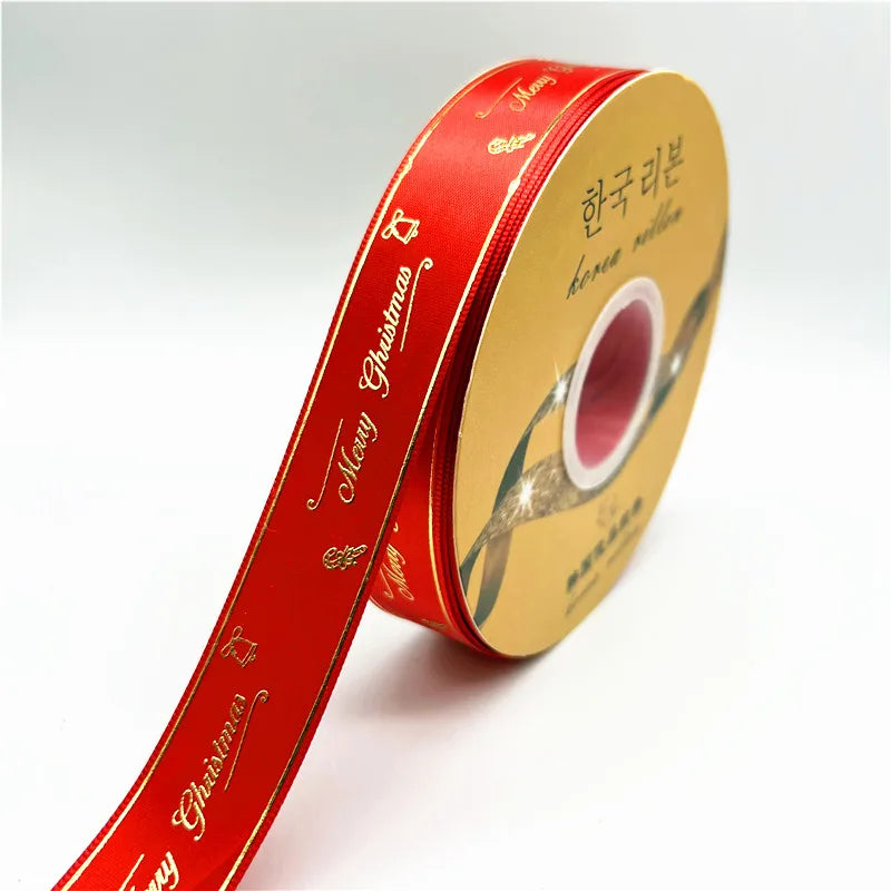 5yards 25mm Christmas Ribbon Printing Polyester Ribbon for Handmade Bow Party Christmas Decorations DIY Christmas Gift Wrapping
