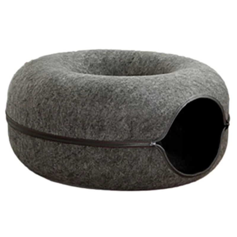 Donut Cat Bed for 2 Cats Detachable Pet Cat Tunnel Interactive Game Toy Dual-Use Felt Indoor Kitten Sports Equipment Cat Supplie