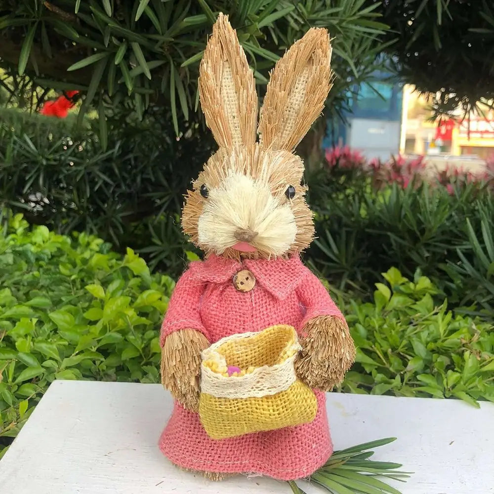 Decorations Garden Ornaments DIY Straw Rabbit Exquisite Hand Gifts Prizes Birthday Gifts Easter Decorations for 25cm