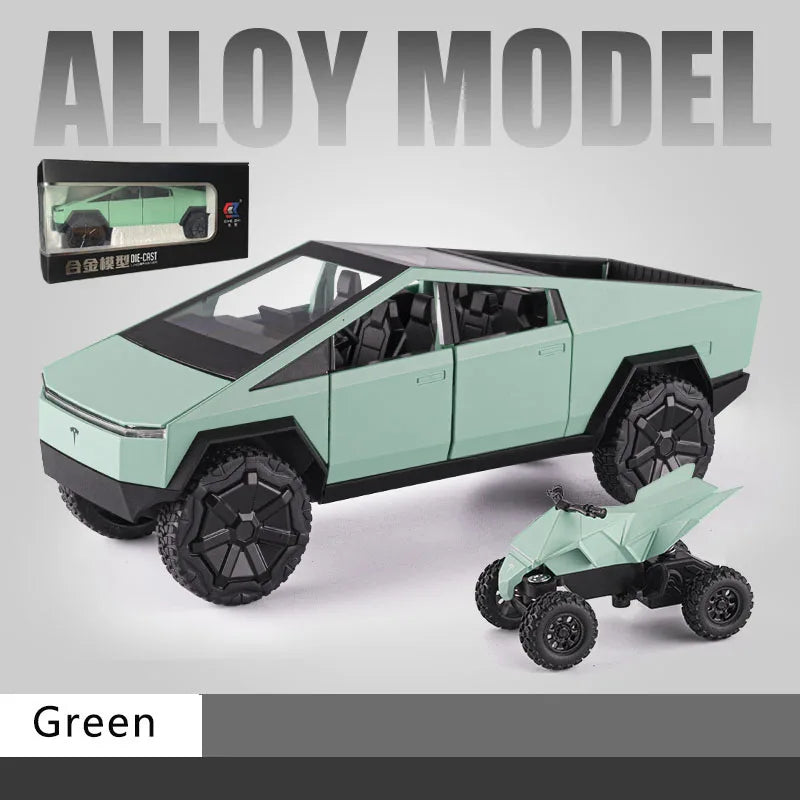 1:24 Tesla Pickup Model Alloy Car Simulation Off-Road Vehicle Sound and Light Pull Back Toy Car Boy Collection Decoration Gift