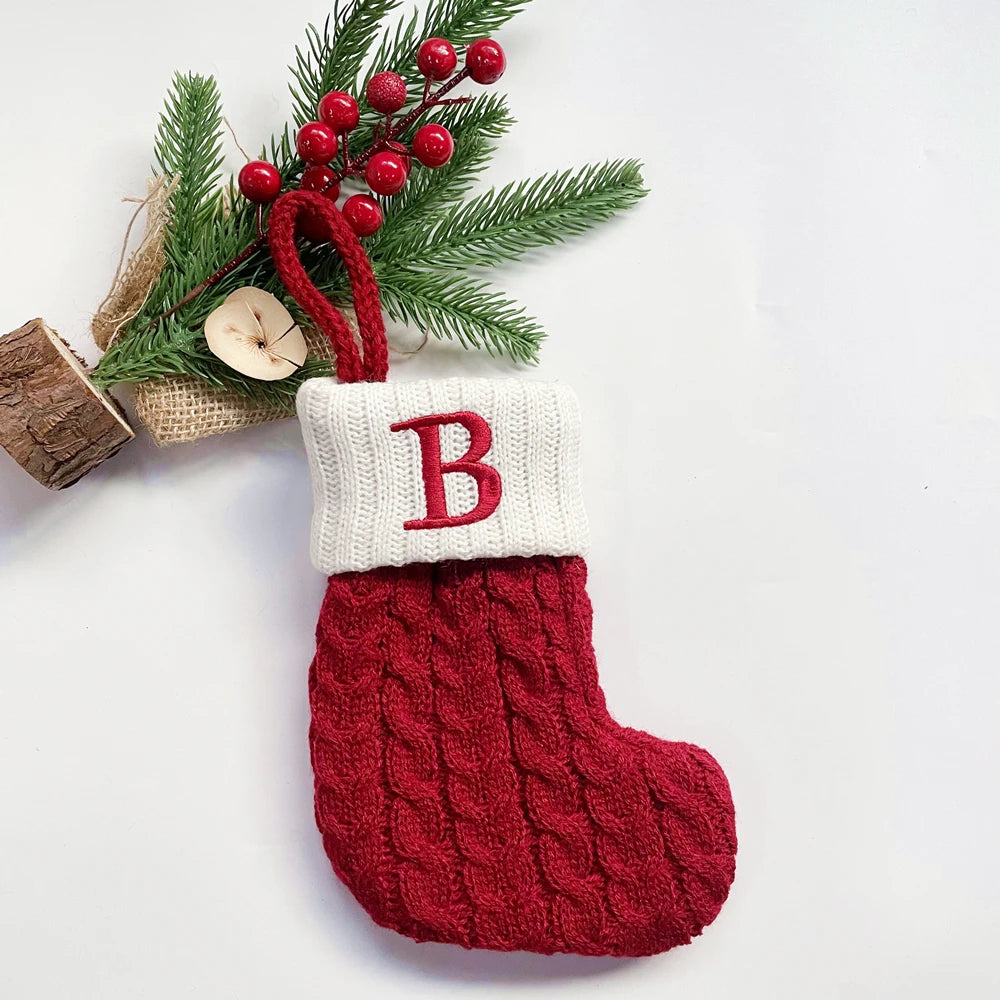 Christmas Socks Snowflake Alphabet Letters Christmas Knitting Stocking Christmas Tree Pendant Decoration for Home Xmas Gift 2024