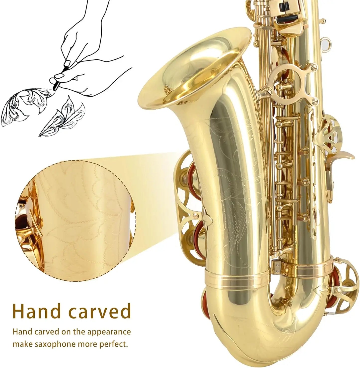 Kolnes Alto Saxophone Brass Lacquered Gold E Flat Sax Woodwind Instrument With Cleaning Brush Case Strap Gloves Accessories