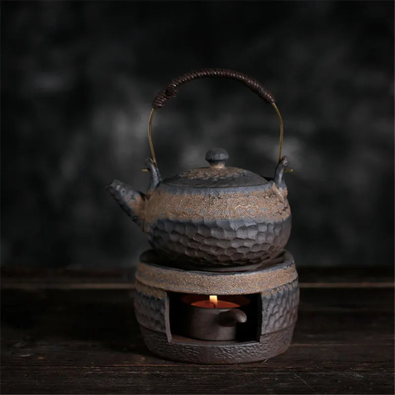 Japanese Coarse Pottery Handmade Teapot Warmer Ceramic Retro Tea Heater Candle Stand Kettle Holder Tea Stove Kung Fu Tea Set
