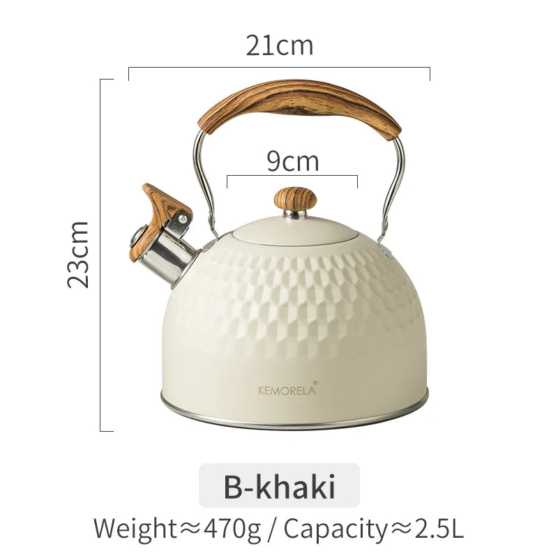 2.5l/3l Whistle Kettle Stainless Steel Antirust Teapot Classic Wood Grain Insulated Handle Make Coffee Milk Flower Tea Teapot
