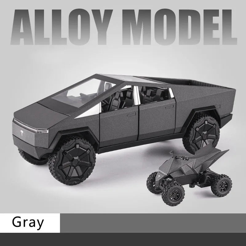 1:24 Tesla Pickup Model Alloy Car Simulation Off-Road Vehicle Sound and Light Pull Back Toy Car Boy Collection Decoration Gift