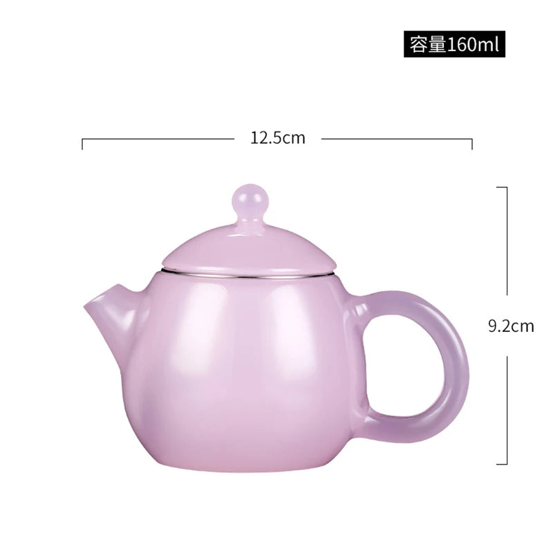 Furong Jade Porcelain Teapot Small Dragon Egg Pot Single Brewing Teapot Stainless Steel Tea Filter Tea Pot for Green Tea