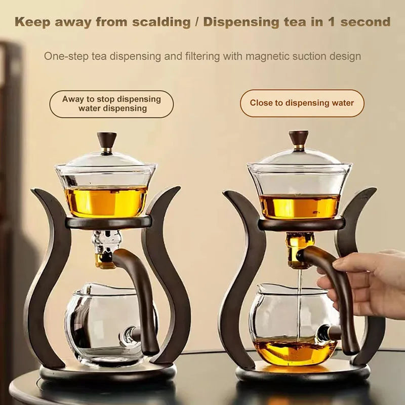 HOONRA Heat-Resistant Glass Tea Set Magnetic Water Diversion Rotating Cover Bowl Automatic Tea Maker Lazy Kungfu Teapot Drinking