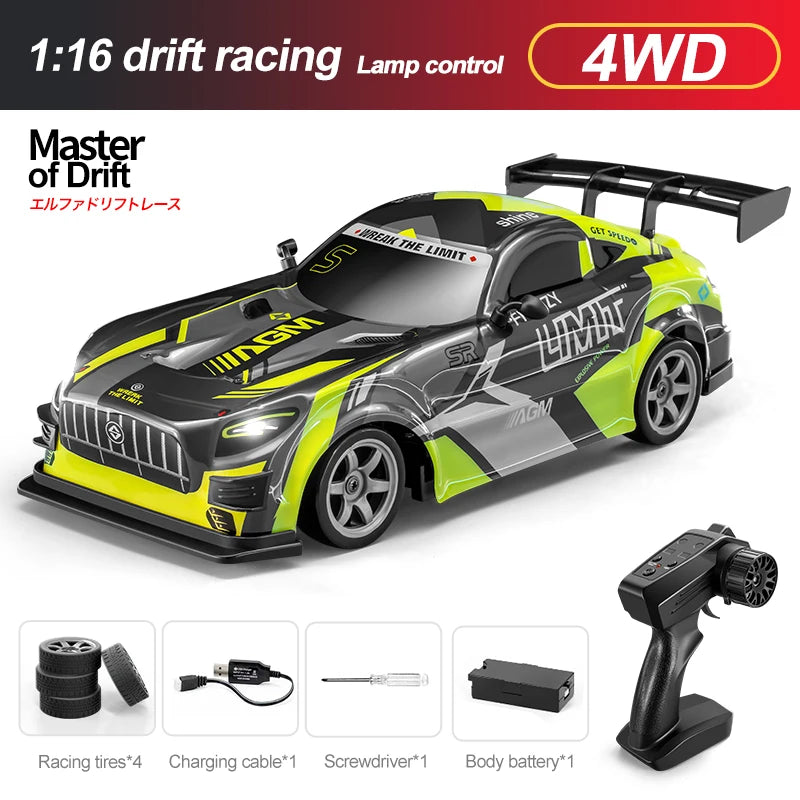 1:16 RC Four-Wheel Drive Drift Car Racing LED Lighting Competitive Remote Control High Speed Vehicle Tire Replace Kids Toys Boys