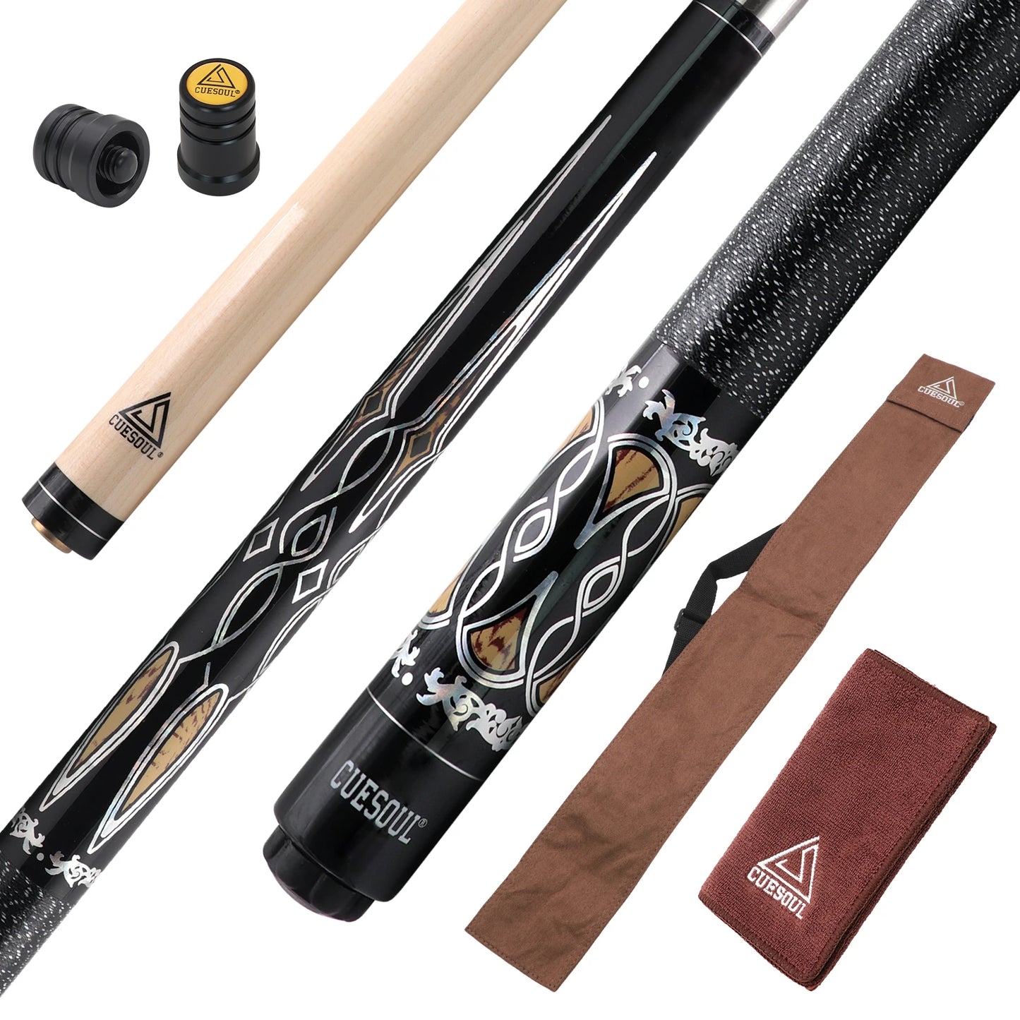 CUESOUL Maple Billiard Pool Cue Stick 58inch 21oz Pool Cue 13mm Cue Tip With Brown Cue Bag