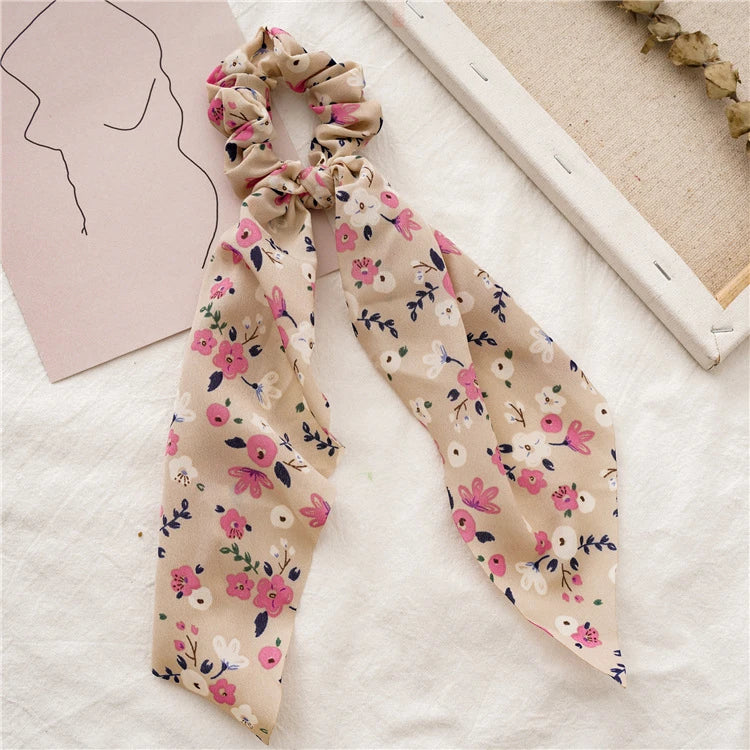 Chiffon Hair Scrunchies Women Fashion Pearl Ponytail Holder Hair Tie Hair Rope Rubber Bands Hair Accessories Bowknot Headwear