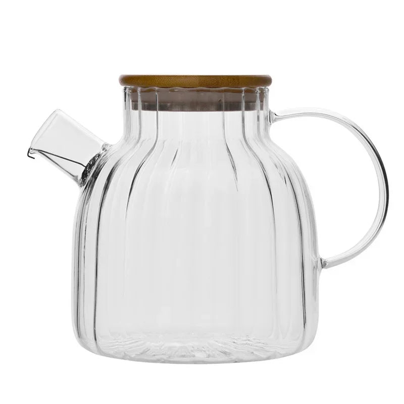High Borosilicate Glass Tea Infuser Kettle Household Use New Chinese Teapot Bamboo Cover Set Teaware Kitchen Dining Bar Home