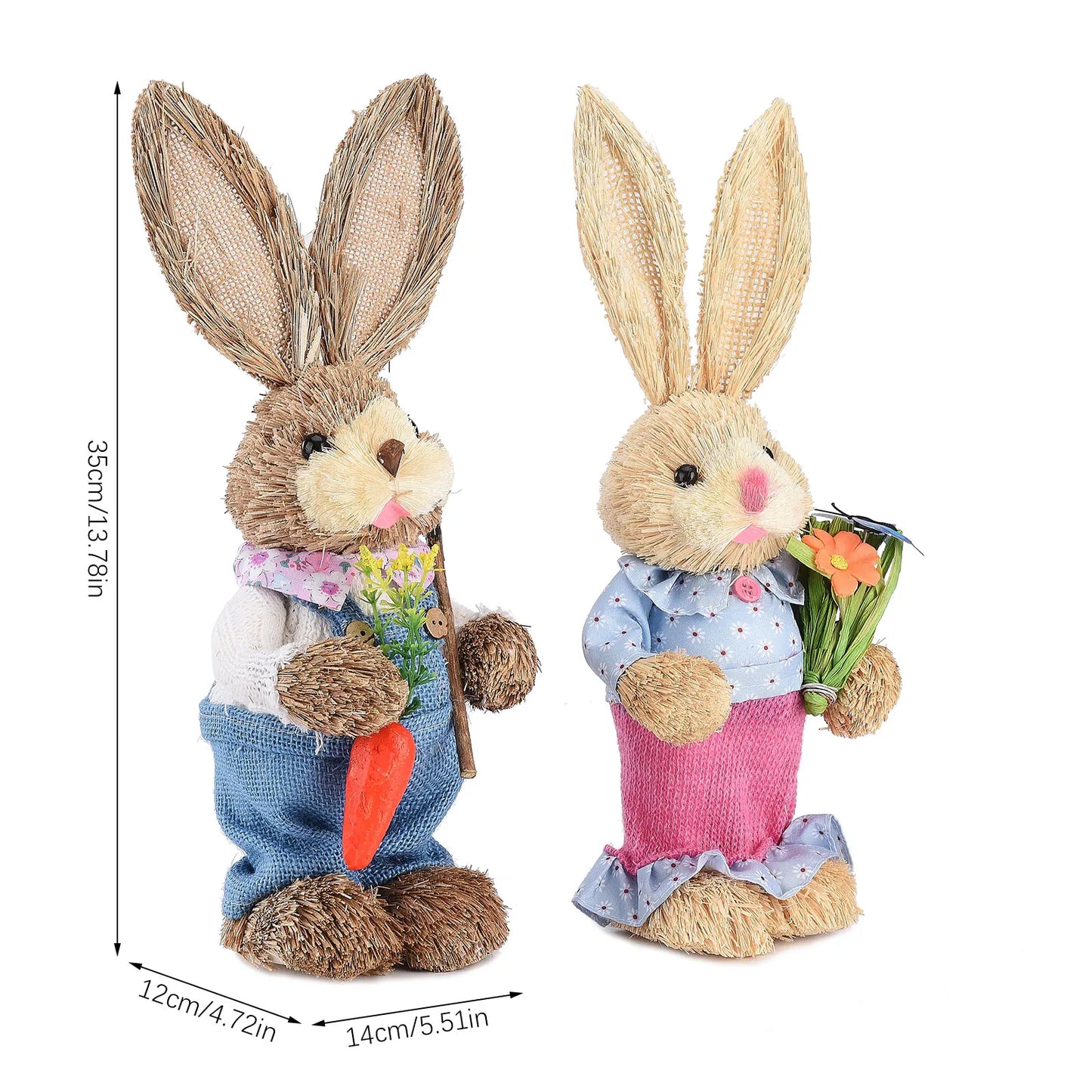 2PCS Straw Rabbit 2024 Easter Bunny Ornament Party Decorations Holiday Home Garden Wedding Decor Crafts Photo Props 25/35cm