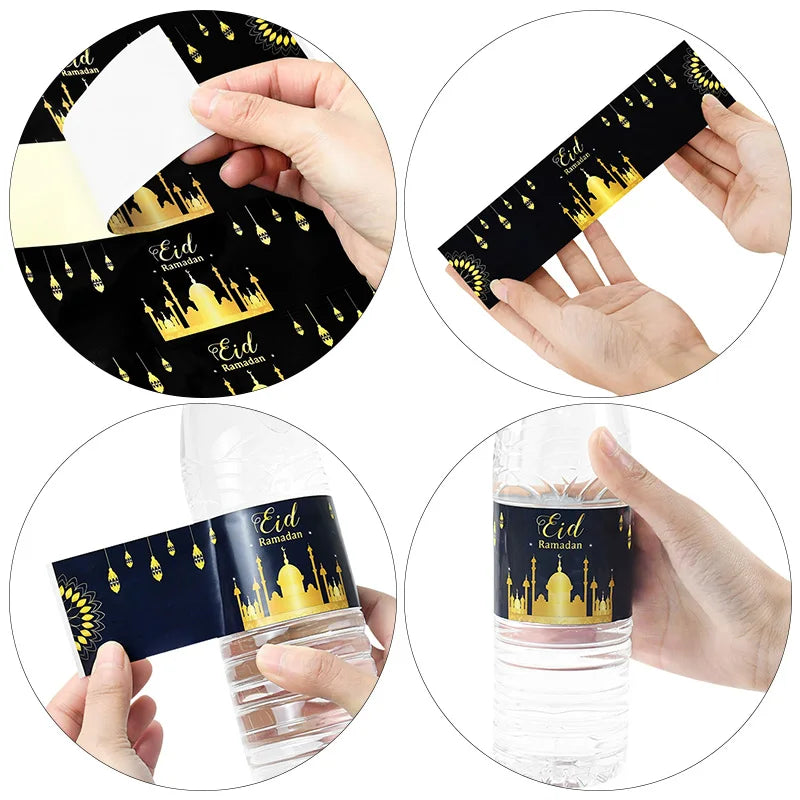 10/20pcs Eid Mubarak Bottle Wrapper Paper Sticker Ramadan Kareem Festival Party Supplies Water Bottle Cover Eid Al-Fitr Decor