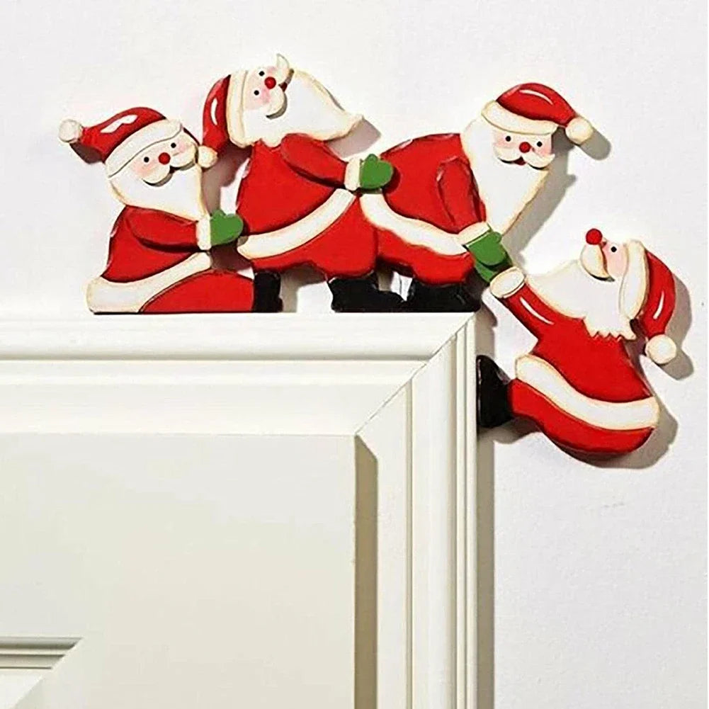 Christmas Door Frame Decoration Santa Claus Wooden Christmas Decorations Happy New Year 2024 Door Frame Trim Wood Xmas Decor