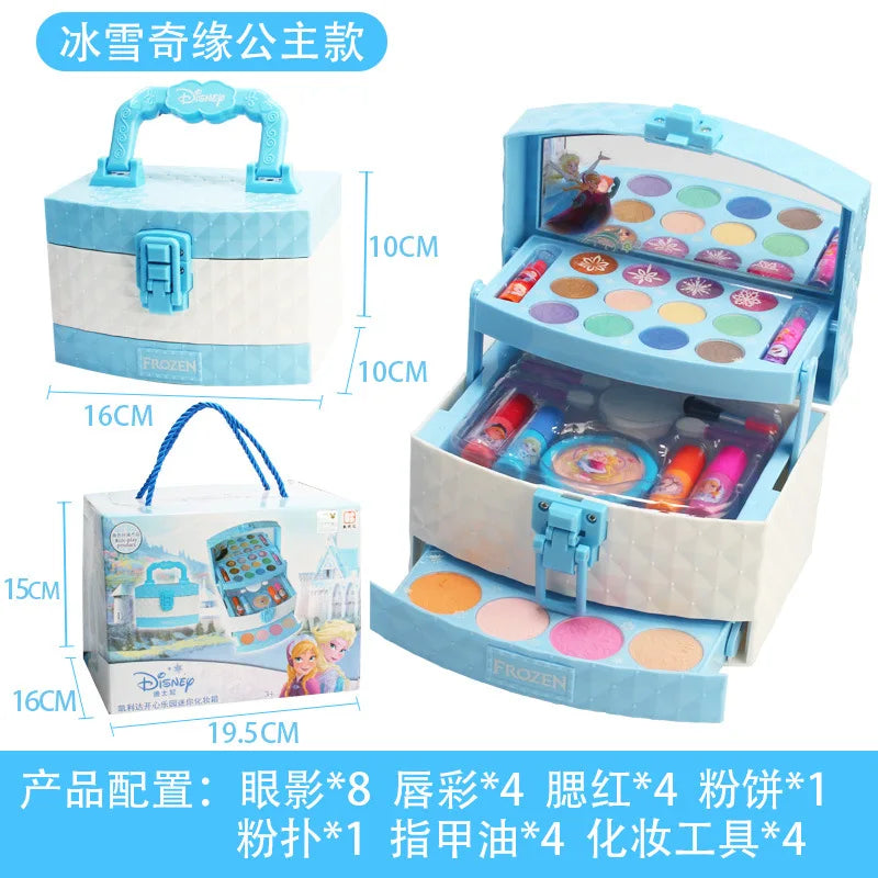 New Disney Girls Cartoon Frozen Elsa Anna Princess Makeup Suitcase Toys Set With Box Makeup Box Set Kids Toy Gift