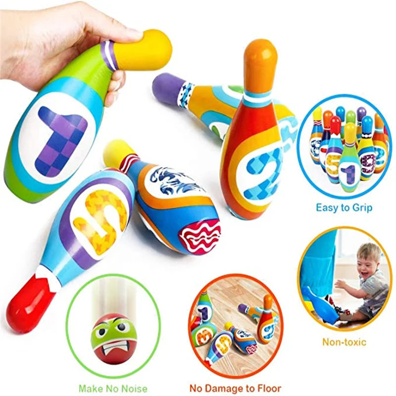 Kids Bowling Toys Sets Bowling Pins and Balls Fun Safe PU Educational Games for Toddlers Children Outdoor Indoor Sports 1 Set