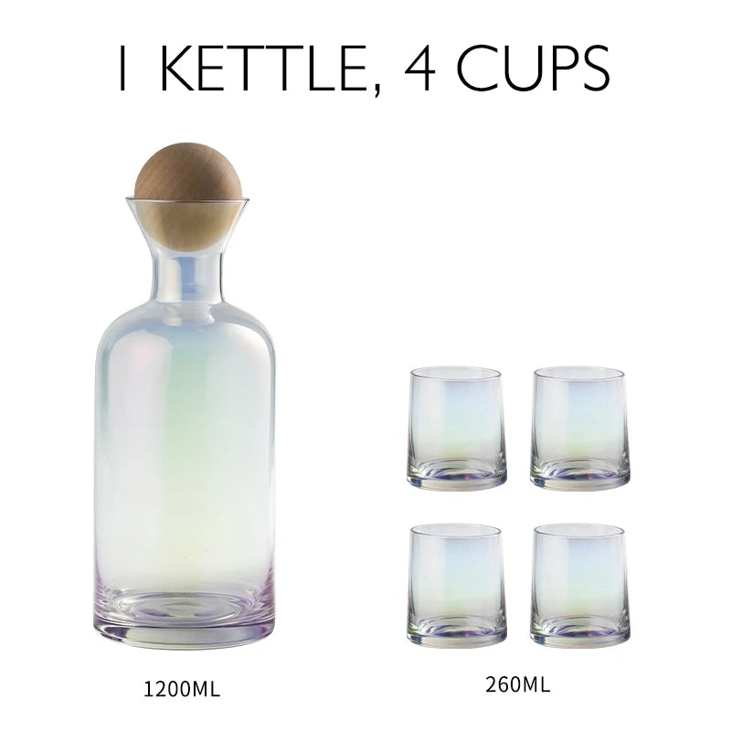 JINYOUJIA-Nordic Glass Carafe Water Pitcher With Wood Lid, Kettle, Drinking Cup, Tea Pot, Juice Jug, Household Drinkware