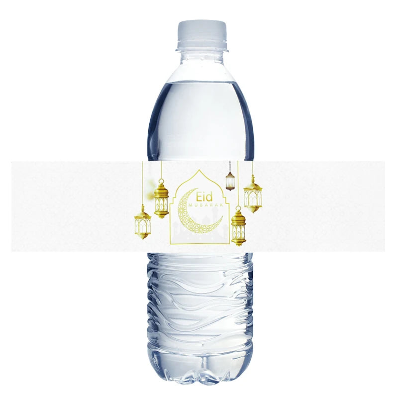 10/20pcs Eid Mubarak Bottle Wrapper Paper Sticker Ramadan Kareem Festival Party Supplies Water Bottle Cover Eid Al-Fitr Decor