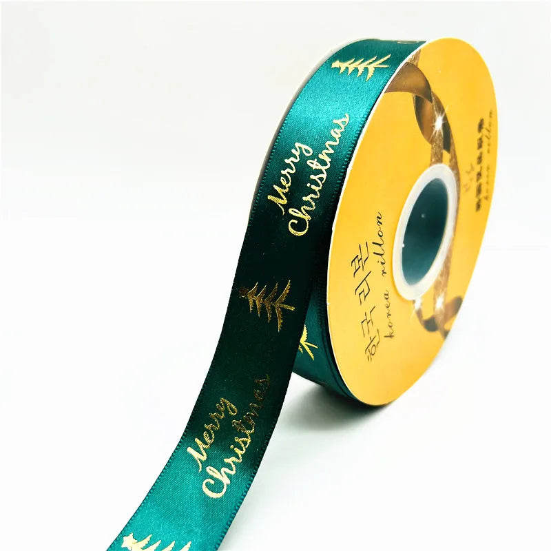5yards 25mm Christmas Ribbon Printing Polyester Ribbon for Handmade Bow Party Christmas Decorations DIY Christmas Gift Wrapping