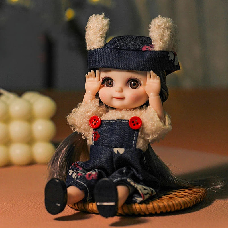 17cm Smiling Doll Princess Set Mini Bjd Toys Princess Dress Suit Cute Smile Bjd Doll 1/12 Movable Joints Doll Girl DIY Dress Up