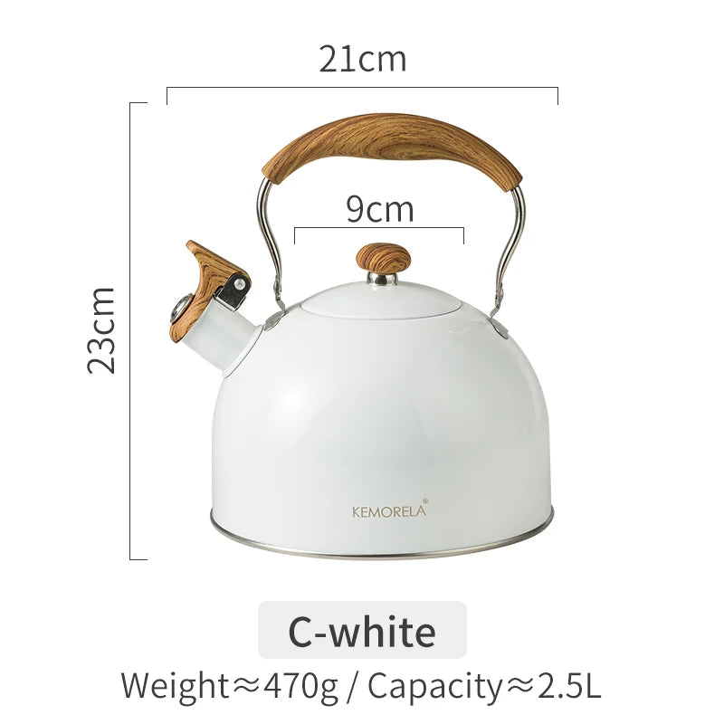 2.5l/3l Whistle Kettle Stainless Steel Antirust Teapot Classic Wood Grain Insulated Handle Make Coffee Milk Flower Tea Teapot