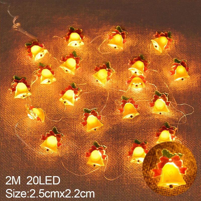 2M 20LED Santa Claus Snowflake LED Light String Christmas Decoration for Home Xmas Tree Ornament 2024 Navidad Kids Gift New Year