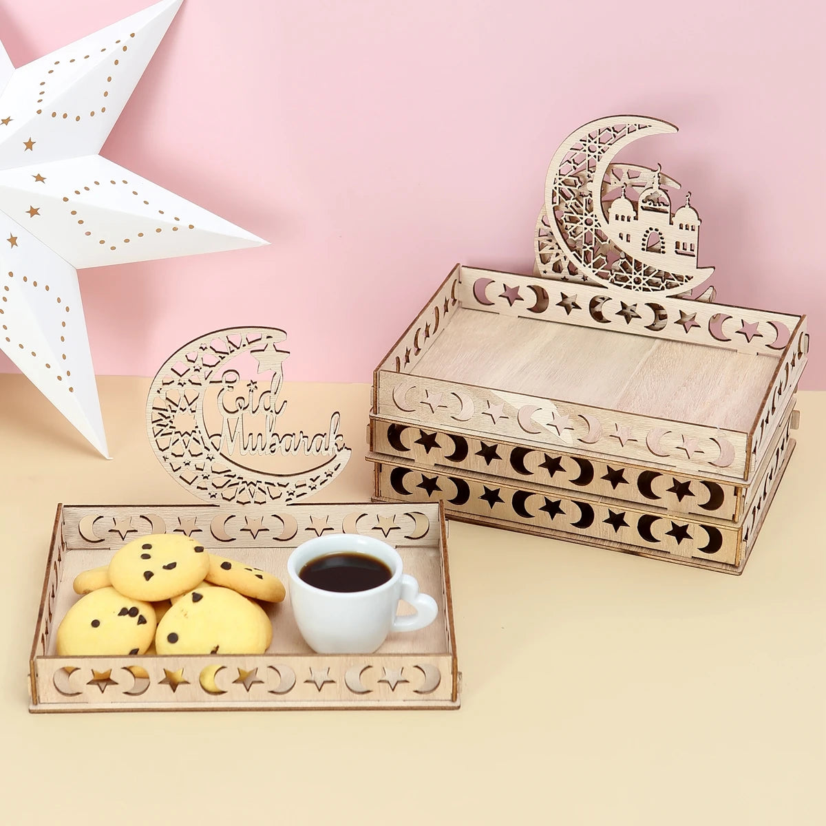 Wooden Pendant EID Mubarak 2024 Ramadan Decoration for Home Kareem Ramadan and Eid Decor Eid AL Adha Islamic Muslim Decor