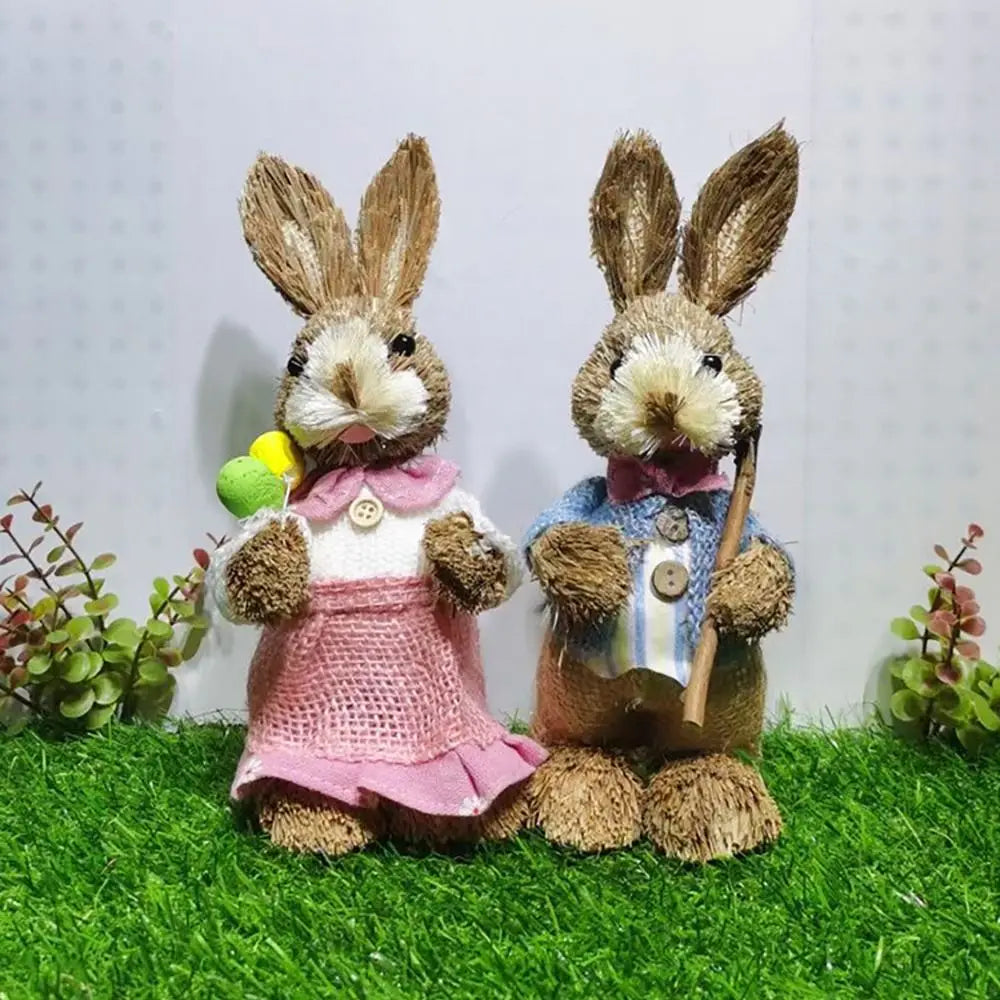 Decorations Garden Ornaments DIY Straw Rabbit Exquisite Hand Gifts Prizes Birthday Gifts Easter Decorations for 25cm