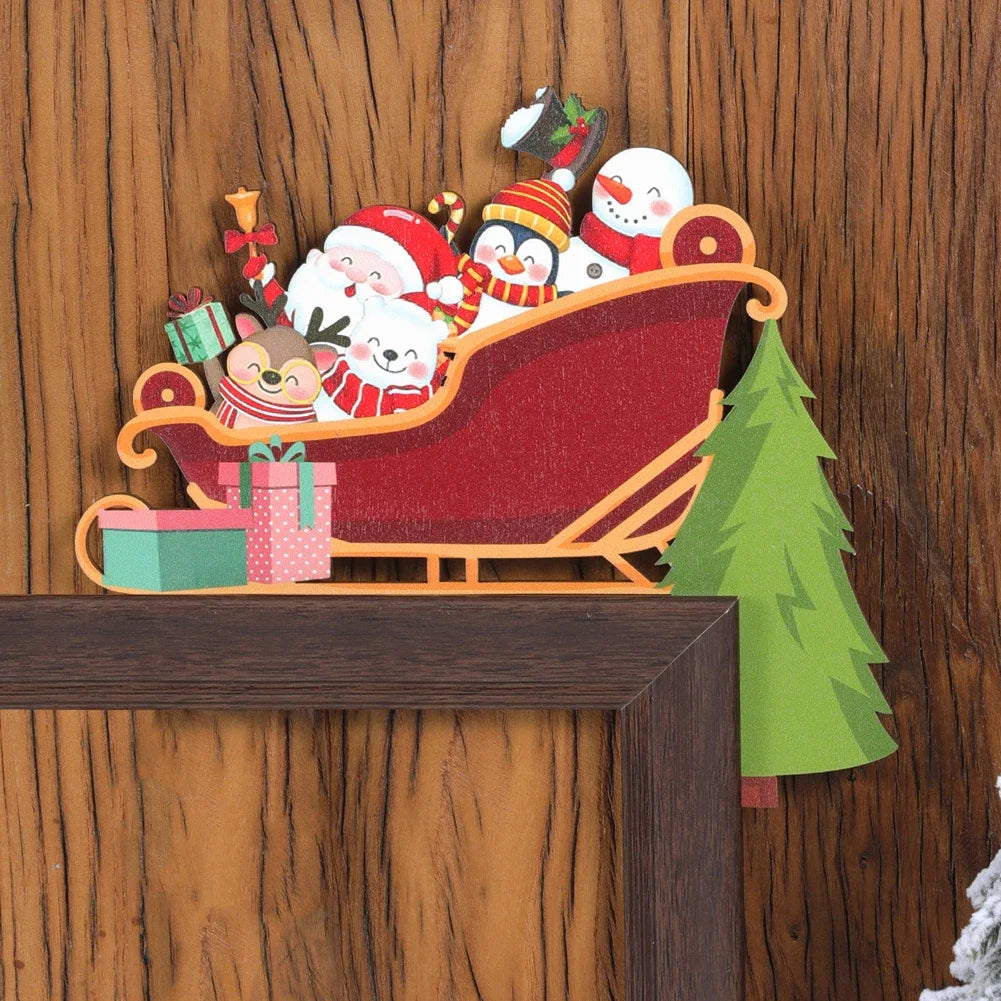 Christmas Door Frame Decoration Santa Claus Wooden Christmas Decorations Happy New Year 2024 Door Frame Trim Wood Xmas Decor
