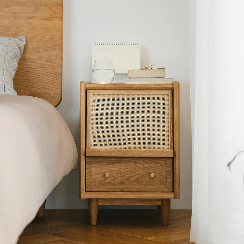 Nightstands Rattan Weaving Bedroom Furniture Bedside Table Multifunctional Small Side Storage Cabinet Solid Wood Night Stand