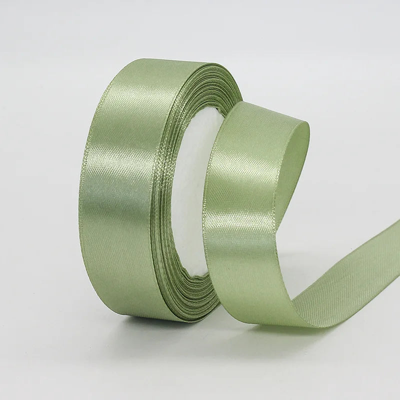 25yards/Roll Satin Ribbons Matcha Green 10/15/20/25/40/50mm for Wedding Christmas Home Decorate Handmade Gift Wrapping Supplies