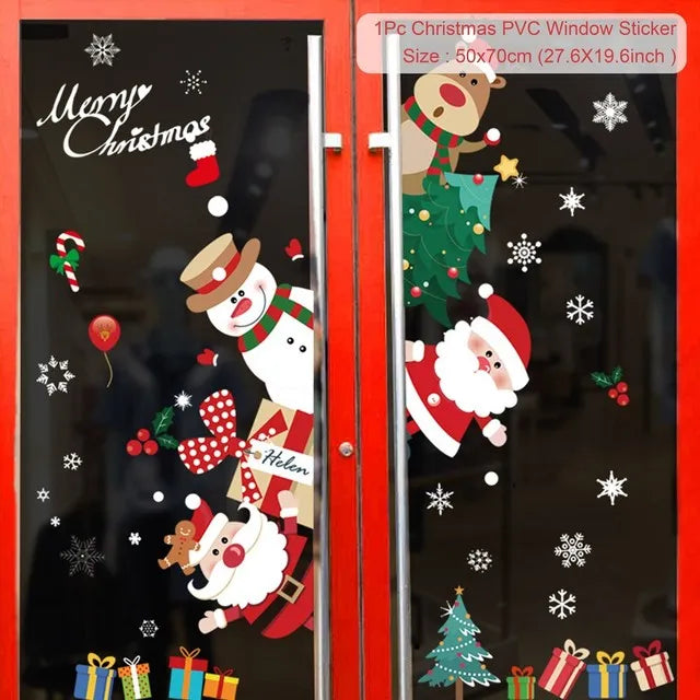 Christmas Wall Window Stickers Marry Christmas Decoration for Home 2024 Christmas Ornaments Xmas Navidad Gift New Year 2025