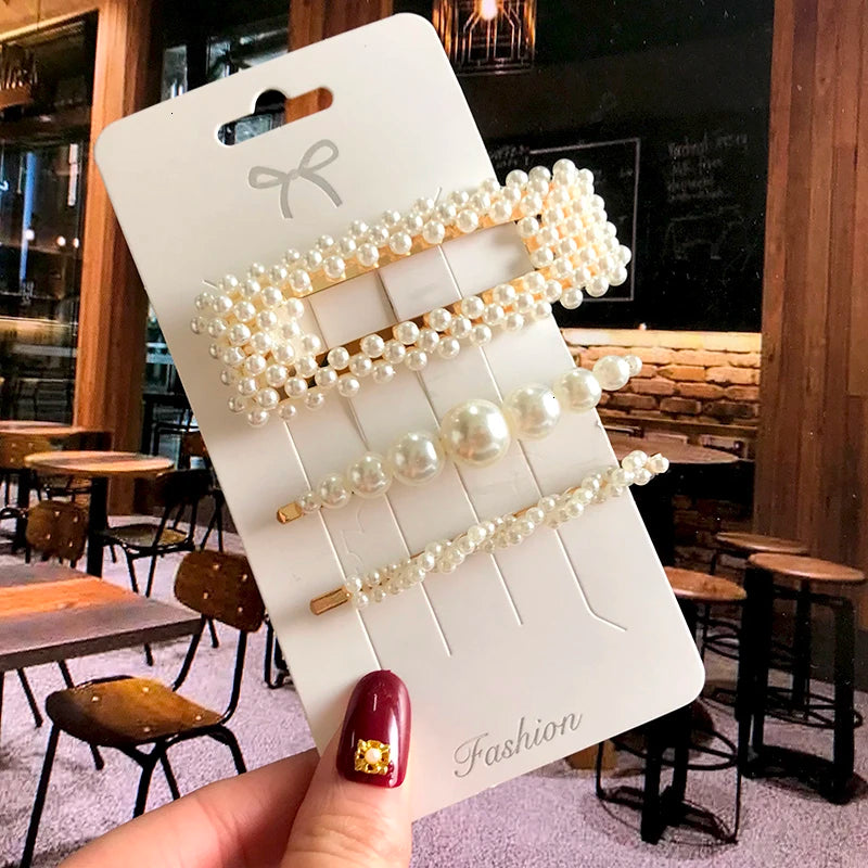 Acrylic Barrettes Headwear Pearl Hair Clip Sets for Women Fashion Geometric Hairpins Hair Accessories Headdress Girl Bobby Clip