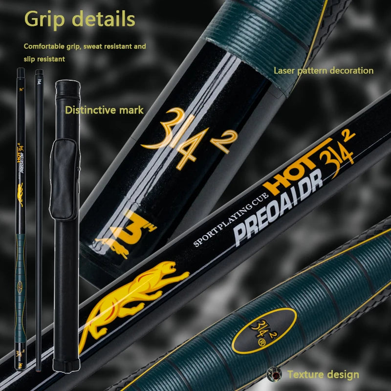 Professional Carbon Billiard Cue Stick 13mm Tip Leather Shaft Leopard Pattern Design With Cue Case for 9 Ball and Carom Billiard