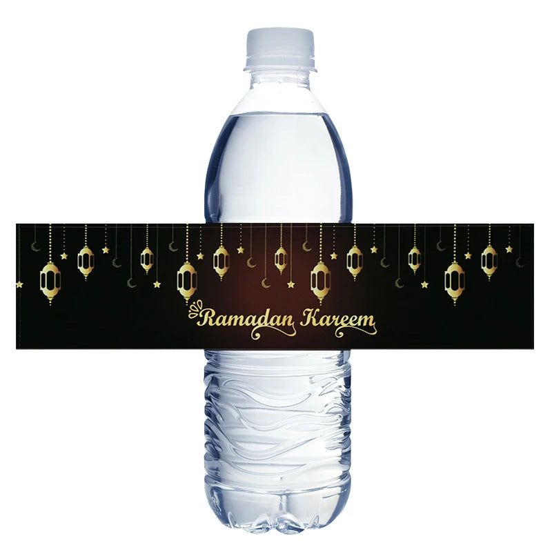 10/20pcs Eid Mubarak Bottle Wrapper Paper Sticker Ramadan Kareem Festival Party Supplies Water Bottle Cover Eid Al-Fitr Decor